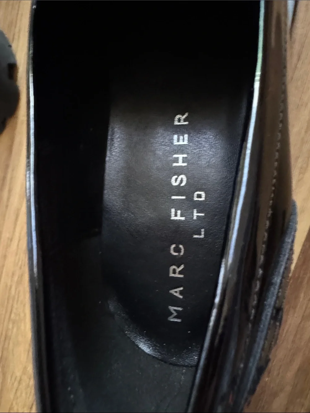 Marc Fisher Black Patent Chunky Penny Loafers